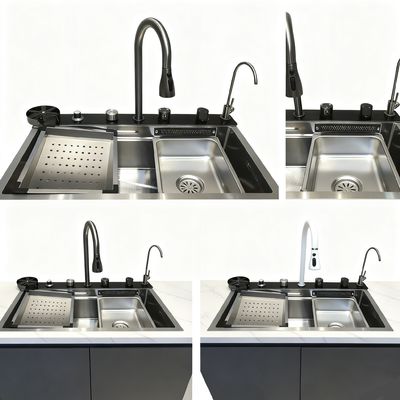 품질  Customized Premium Cup Washer Integrated Hand-Polished 304/316 Stainless Steel Kitchen Sink with 250-300mm Bowl Depth and 1.2-2.0mm Panel Thickness 공장