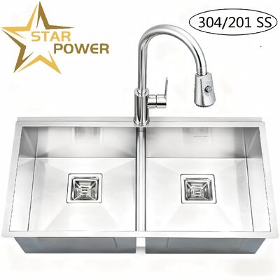 좋은 가격 STAR POWER 브러시드 304 스테인리스 스틸 수제 주방 싱크대 (이중 볼 디자인 및 탈착식 수도꼭지 포함) 온라인으로