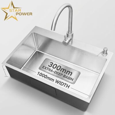 좋은 가격 18-Gauge 304 SS 싱글 볼 부엌 싱크 브러쉬 된 언더마운트 1000mm 300mm 추가 깊이 수지 온라인으로