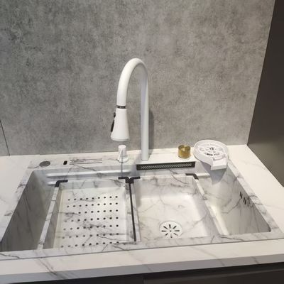 백색 다기능 주방 싱크대 2구형 상단 매립 스테인리스 스틸