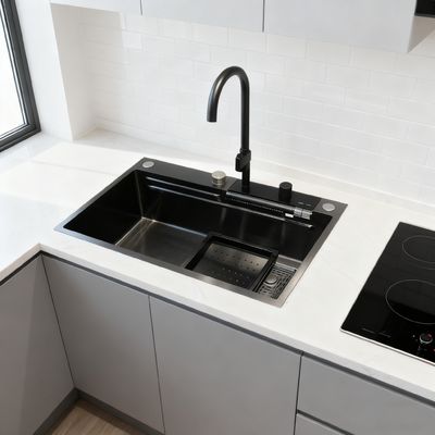 800mm 이중 볼 스테인리스 스틸 주방 싱크대 (브러시 마감, 소음 방지 패드, 후면 배수)