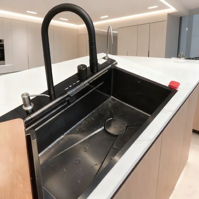 800mm 이중 볼 스테인리스 스틸 주방 싱크대 (브러시 마감, 소음 방지 패드, 후면 배수)