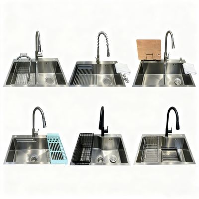 Handmade Brushed Precision-Polished 304/316 Stainless Steel Undermount Kitchen Sink with Single or Double Bowl