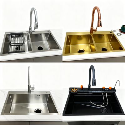 Food-Contact-Grade 304 and 316 Stainless Steel Kitchen Sink with 250-300mm Bowl Depth and Handmade Craftsmanship