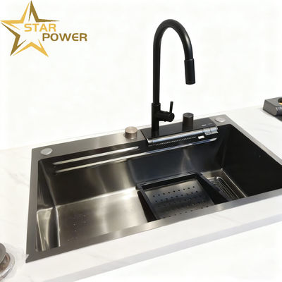 Customized Premium Cup Washer Integrated Hand-Polished 304/316 Stainless Steel Kitchen Sink with 250-300mm Bowl Depth and 1.2-2.0mm Panel Thickness