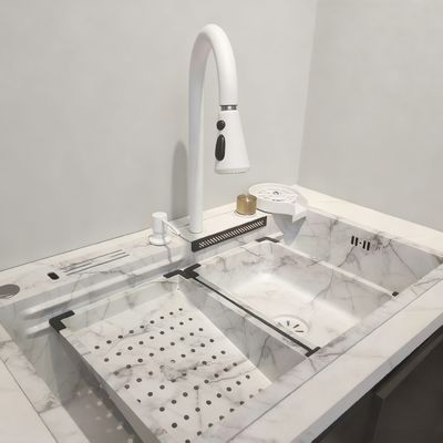 소금 스틸 부엌 싱크대, 온도 조절 샤워 식품 등급 304/316 및 심화 단일 그릇