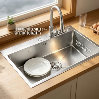 좋은 가격 Brushed 18-Gauge 304 Stainless Steel Single Bowl Kitchen Sink Undermount 1000mm 300mm Extra-Deep Basin 온라인으로