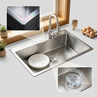 좋은 가격 Food-Grade 316 Stainless Steel Double Bowl Kitchen Sink Self-Rimming Brushed 800mm 200mm Deep Basin 온라인으로