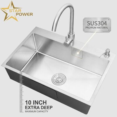 좋은 가격 탑 마운트 / 드롭인 주방 싱크 SUS304 스테인리스 스틸 동일한 더블 볼 주방 싱크 수제 연마 드롭인 700mm 10인치 초심해 분지 | 맞춤형 분지 깊이 가능 | 맞춤형 강철 게이지 가능 온라인으로