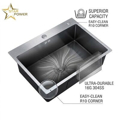 좋은 가격 16 Gauge 304 Stainless Steel Deep Single Bowl Kitchen Sink Drop-in 33x22 Inch 10 Inch Basin Brushed Finish 온라인으로