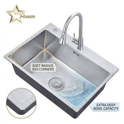 좋은 가격 Drop-In 27x18 Single Bowl Kitchen Sink SUS304 Handmade 22 Gauge Deep Basin online