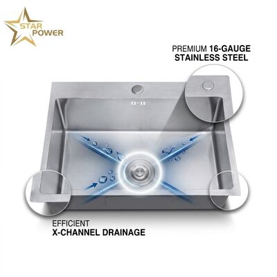 좋은 가격 30 Inch Overmount Single Bowl Kitchen Sink 18 Gauge with Integrated Drainboard online